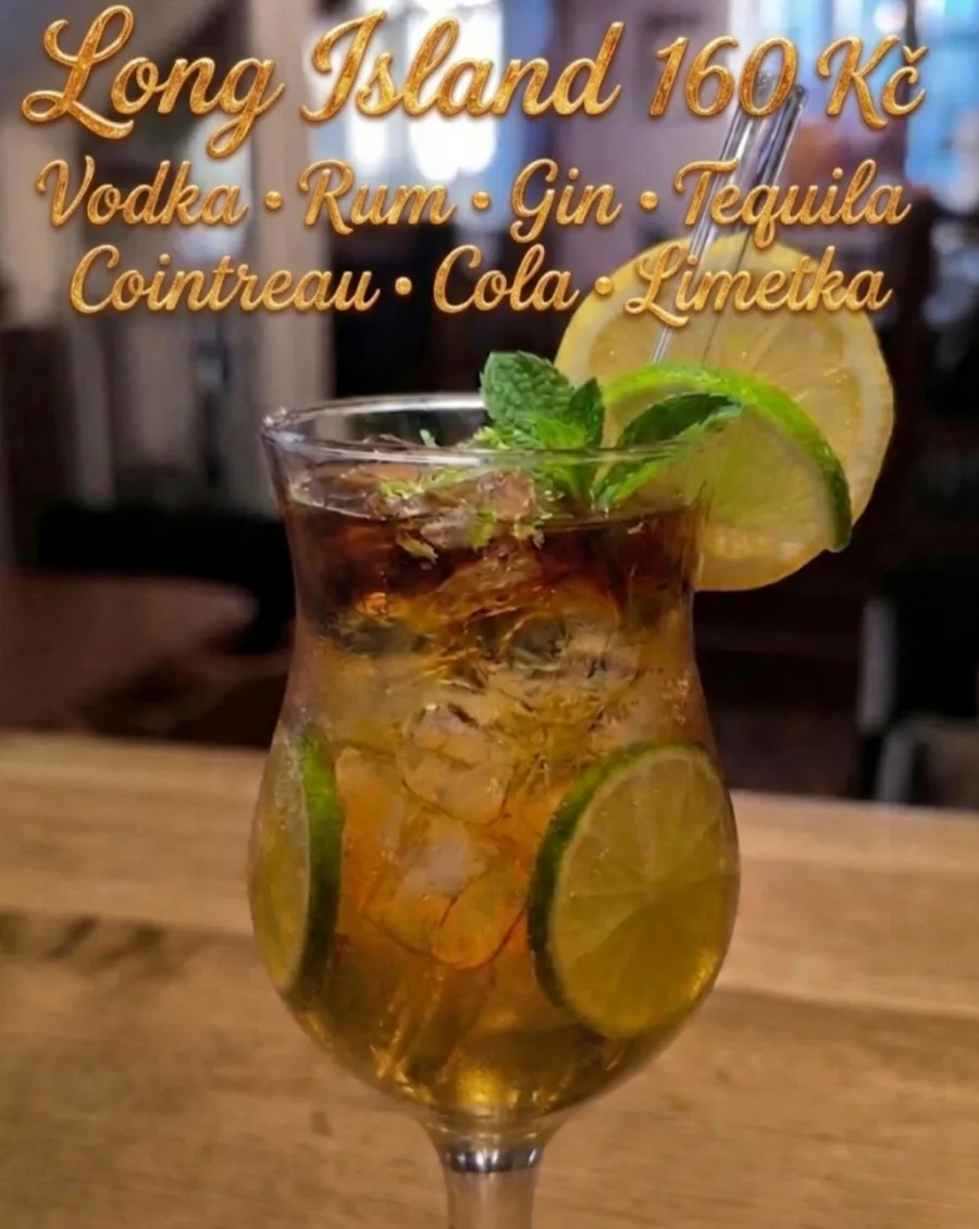 Plakát koktejlu Long Island — tequila, vodka, rum, gin, Cointreau, cola