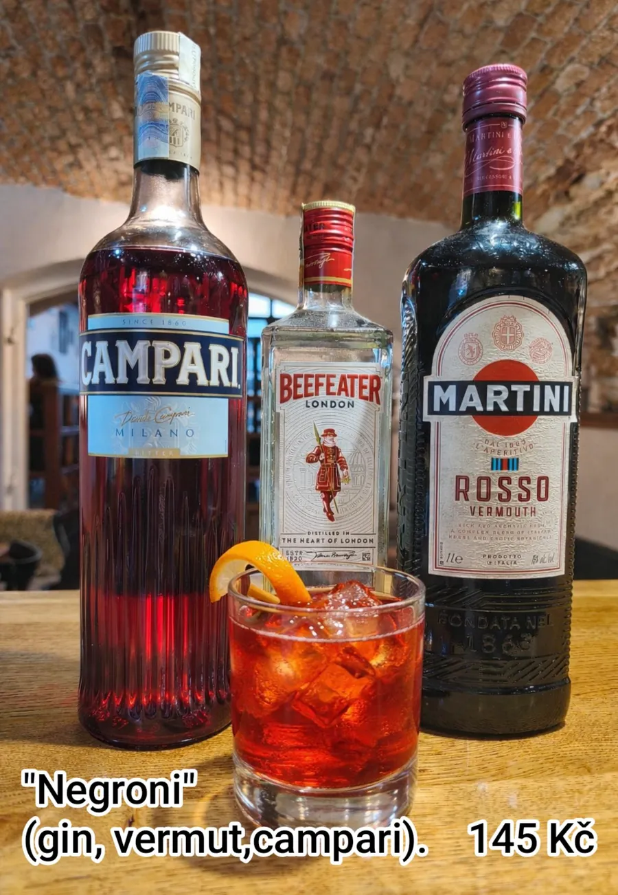 Plakát koktejlu Negroni — gin, vermut, Campari