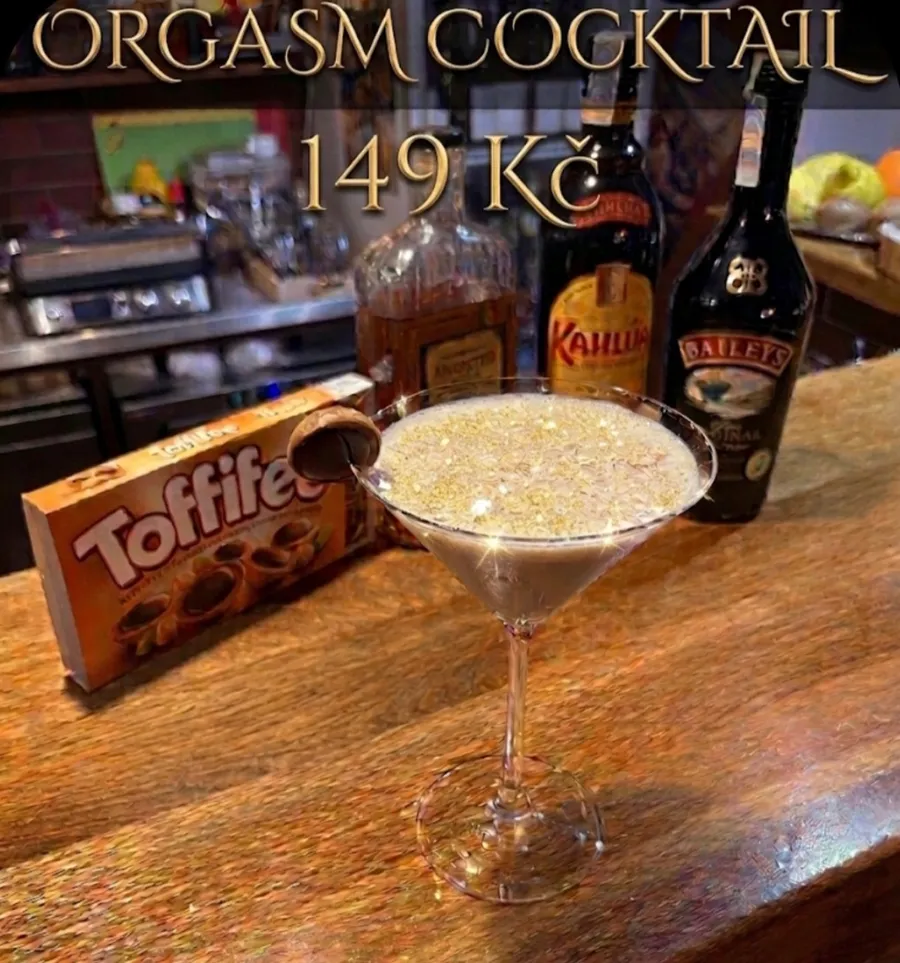 Plakát koktejlu Orgasm — Kahlúa, Baileys, amaretto